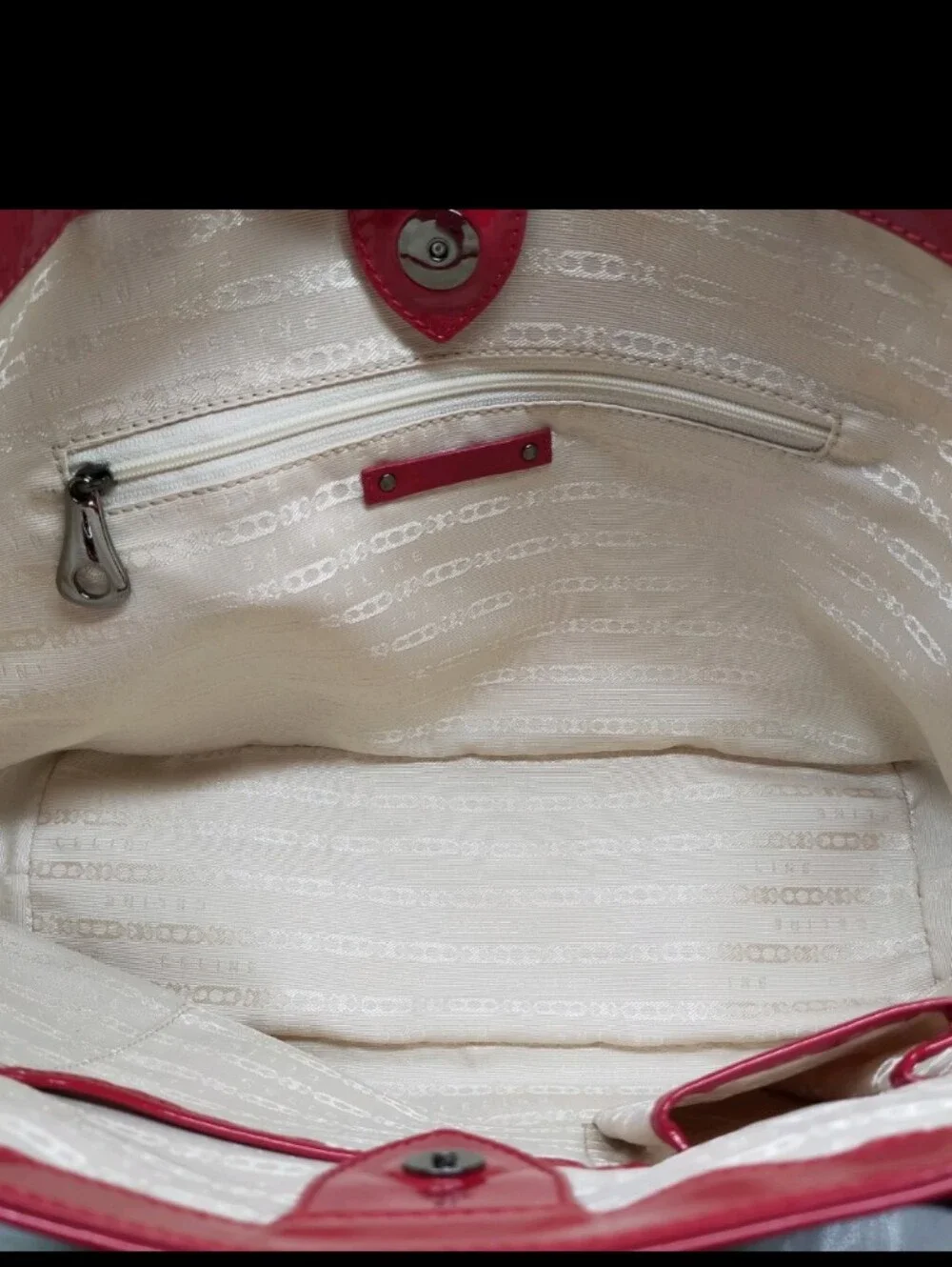 Celine Red Patent Leather Tote Bag With Padlock